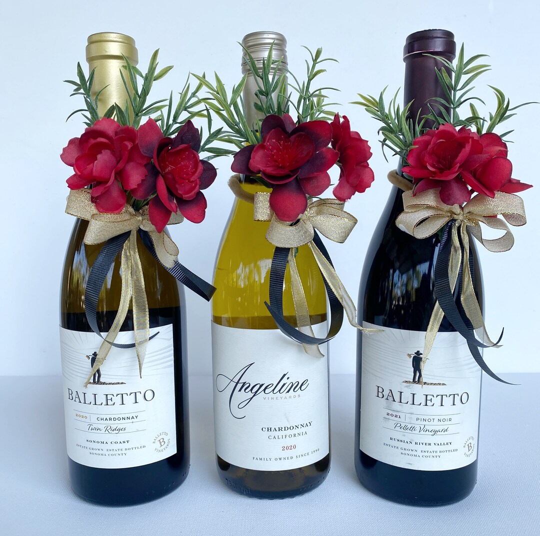 Wine Lover Gift, Faux Flower Arrangement For Wine Bottle red, gold and black Wine Centerpiece, Champagne Gifts, Wine Bottle Bouquet MakerPlace by
